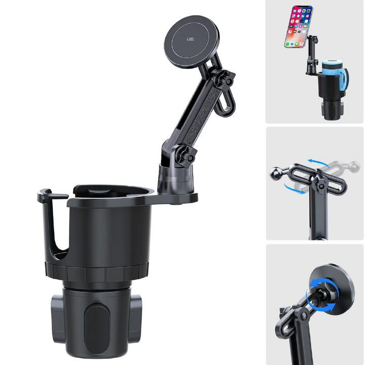 LZEL 2-In-1 Magnetic Car Phone Mount &amp; Cup Holder Hands-Free Viewing - Strong Stability - Universal Phone Compatibility