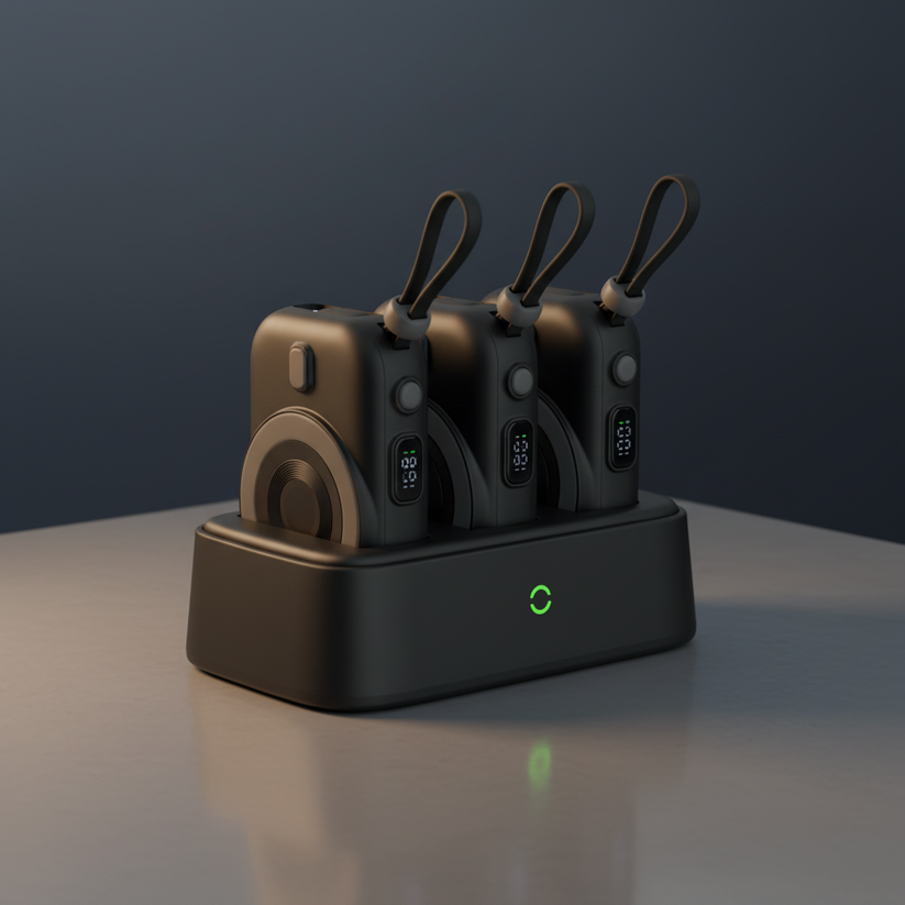 LZEL TrioEnergia Station - Trio 10,000mAh Wireless Power Bank & Charging Dock With Built-in Cable - Black