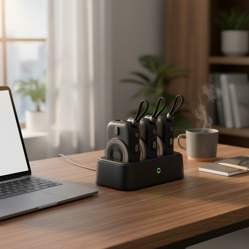 LZEL TrioEnergia Station - Trio 10,000mAh Wireless Power Bank & Charging Dock With Built-in Cable - Black