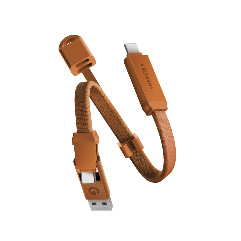 Energea Sheath Key 2-in-1 data transfer and charging cable - USB-C to USB-C, USB-A - 60W - 0.15m - orange