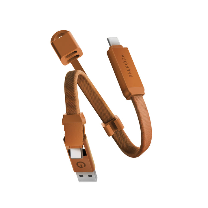 Energea Sheath Key 2-in-1 data transfer and charging cable - USB-C to USB-C, USB-A - 60W - 0.15m - orange