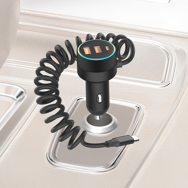 LZEL PulseCharge Pro 70W Multi-Port Car Charger with 7-Color LED Light