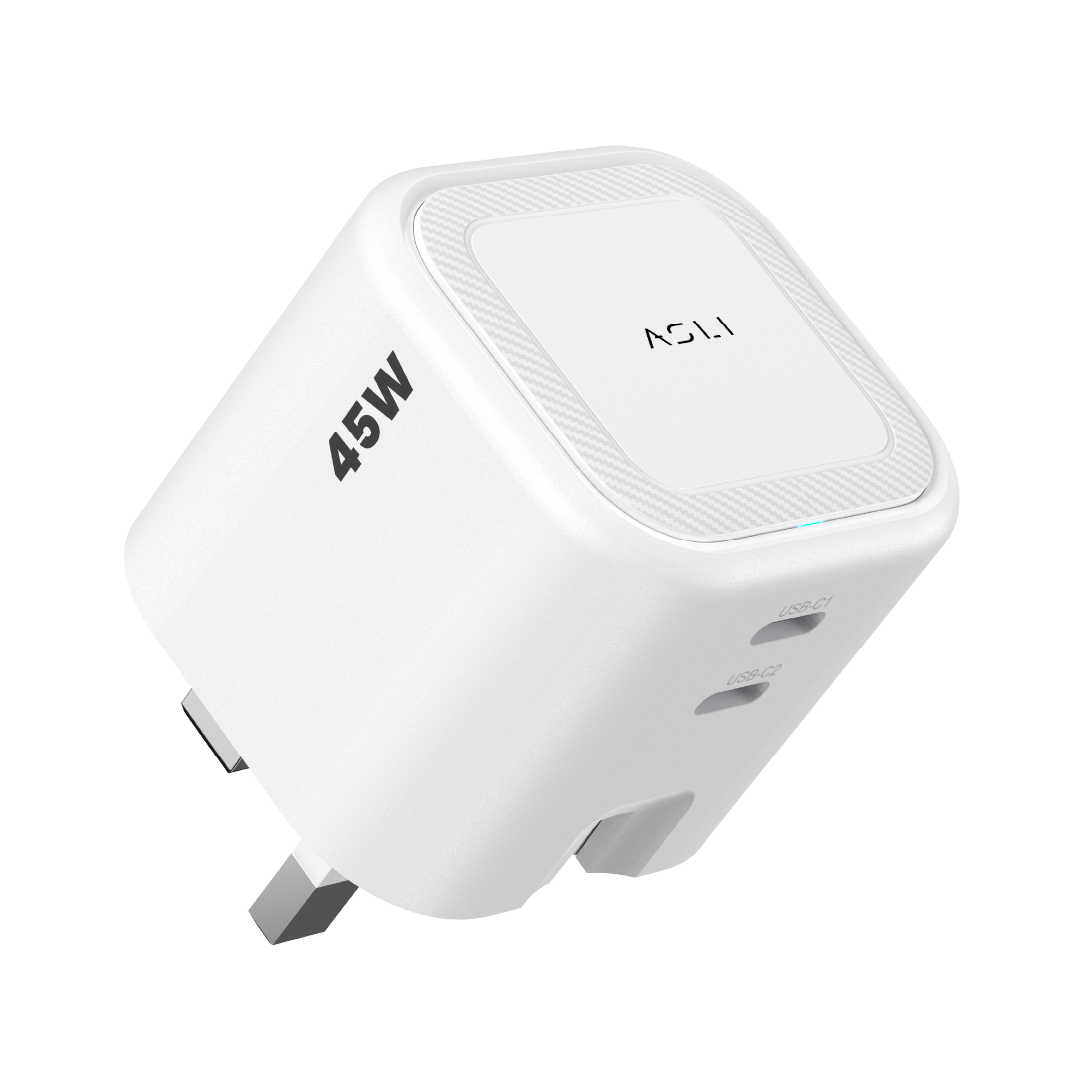 Asli  Global Powercore Dual 45 Gan Dual-Port Usb-C Fast Charger - White