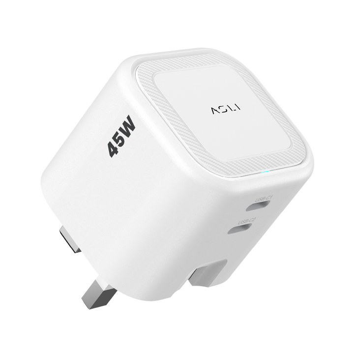 Asli  Global Powercore Dual 45 Gan Dual-Port Usb-C Fast Charger - White