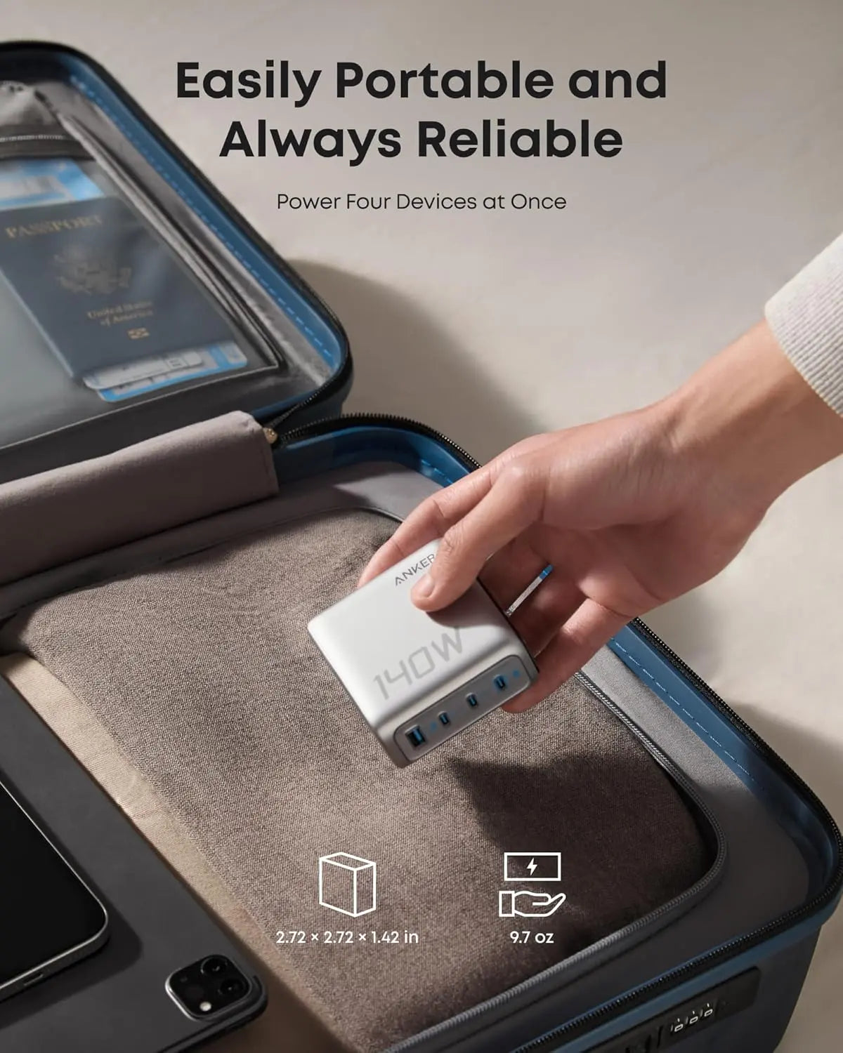 Anker Charger 140W 4-Port PD 3.1 With USB-C Cable - Silver