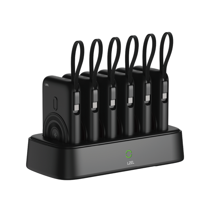 LZEL HexaEnergia Station 6x Wireless Powerbank Charging Dock | 10000mAh Battery | Built-in Cable | Black