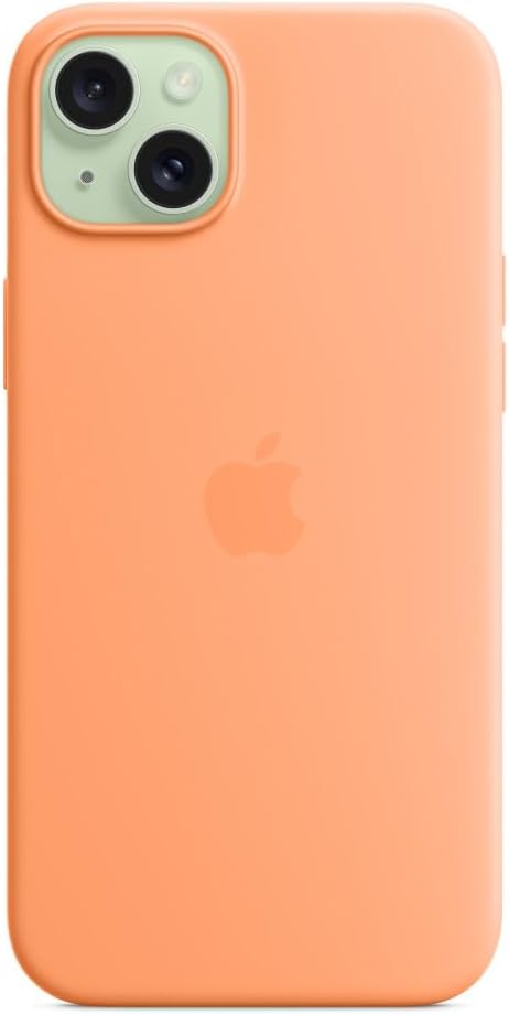 APPLE-iPhone 15 Plus Silicone MagSafe Back Cover with Soft Logo – Orange Sorbet