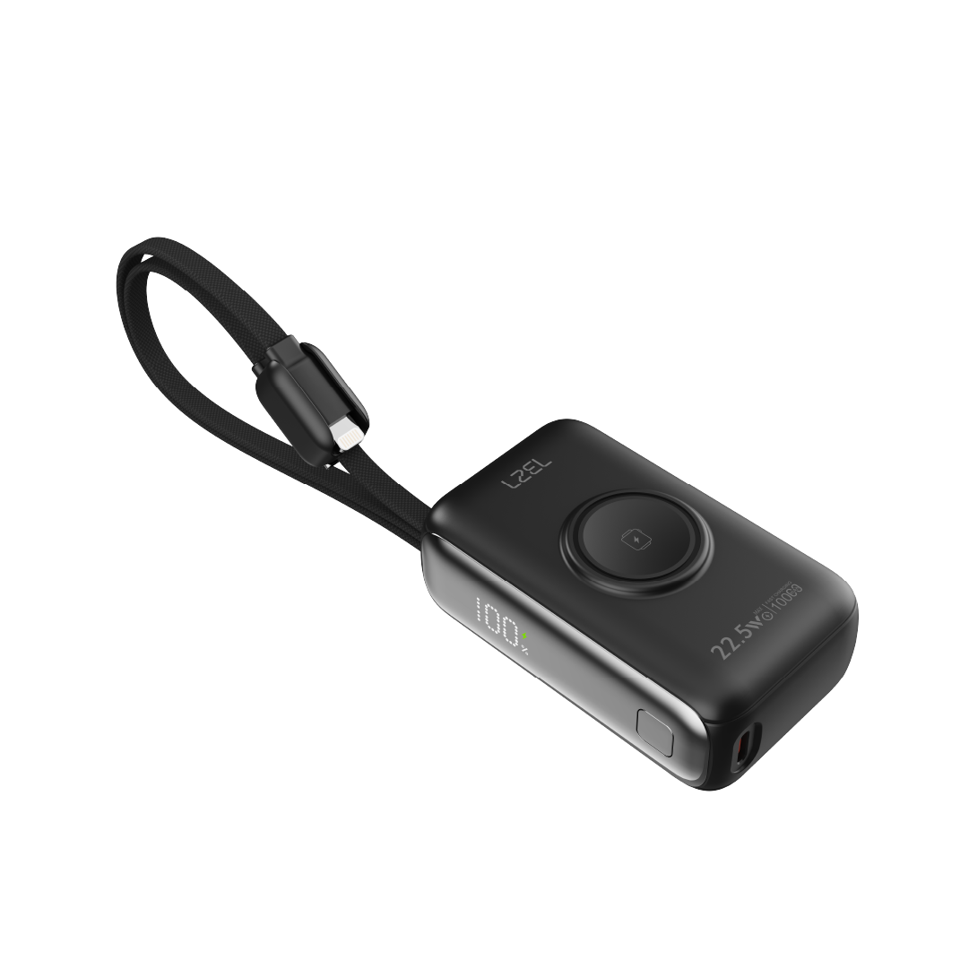 LZEL Ampflow10 Mini 10000Mah Pd Power Bank 22.5W | Built-In Type-C &amp; Lightning Cable | Wireless Charging