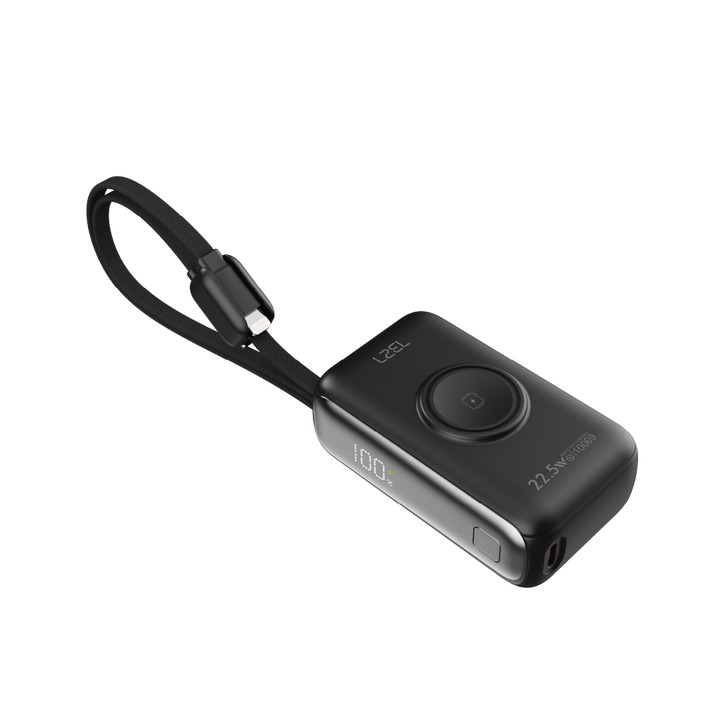 LZEL Ampflow10 Mini 10000Mah Pd Power Bank 22.5W | Built-In Type-C &amp; Lightning Cable | Wireless Charging
