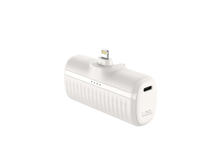 بنك طاقة LZEL PrimeBrio Clip L5 Mini – سعة 5000 مللي أمبير، 20 واط، لايتنينج - أبيض