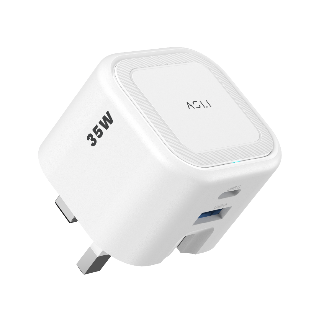 Asli  Global Primevolt 35 Gan Dual Port Usb-A & Usb-C Fast Charger - White