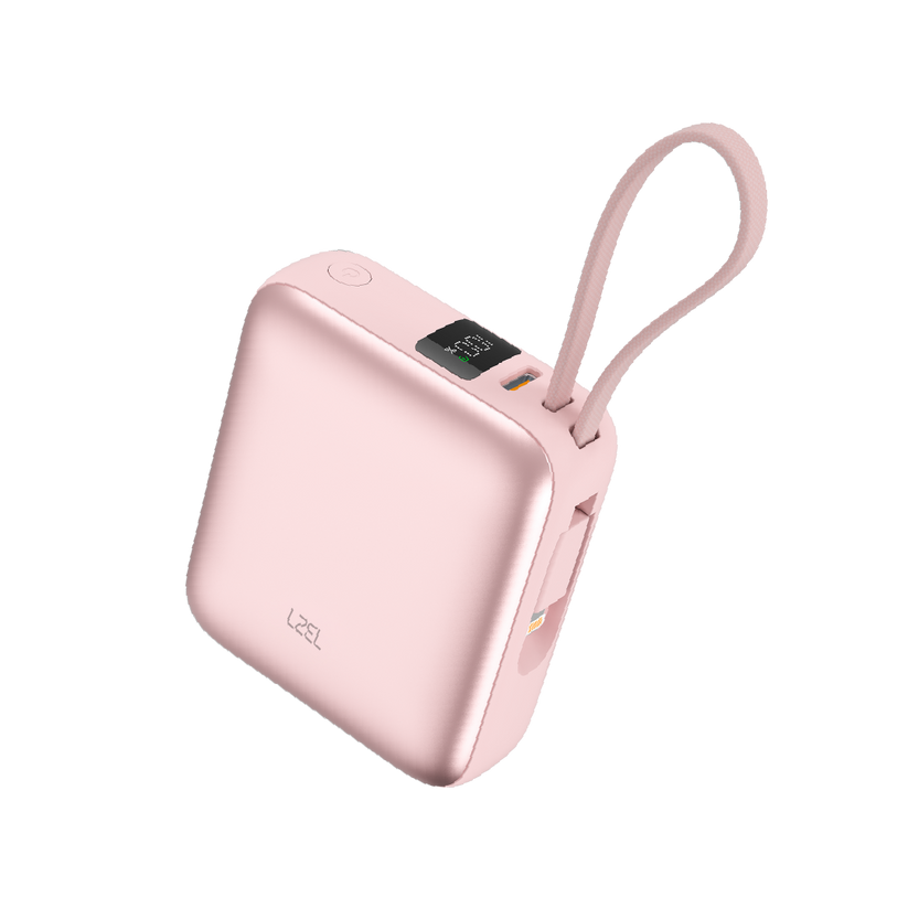 LZEL Neurode Sync Mini 10000mAh PD 3.0 & QC 3.0 Power Bank, 22.5W  Built-In USB-C & Lightning Cables – Pink