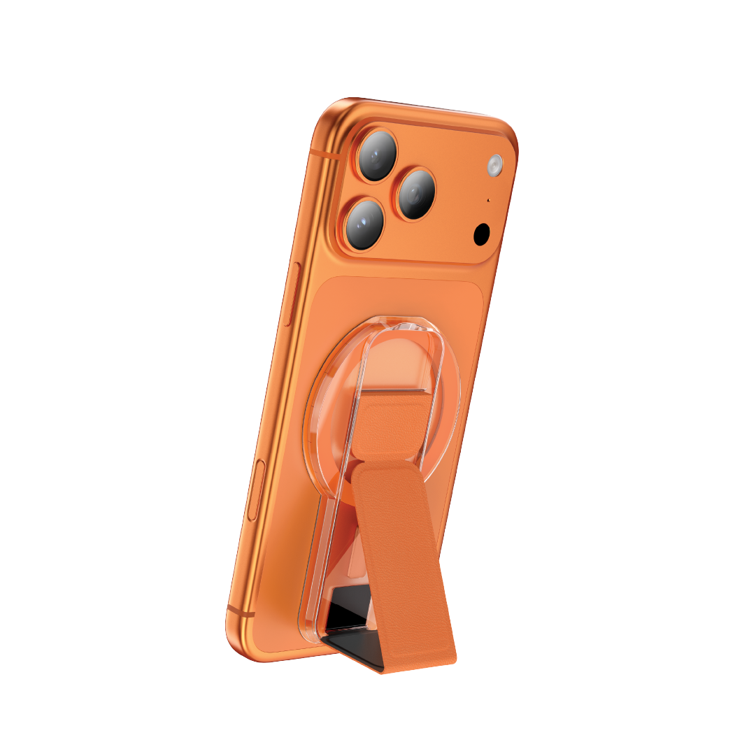 ASLI Magnetic Band Leather Grip & Foldable Stand 2-in-1 Functional Design - Orange