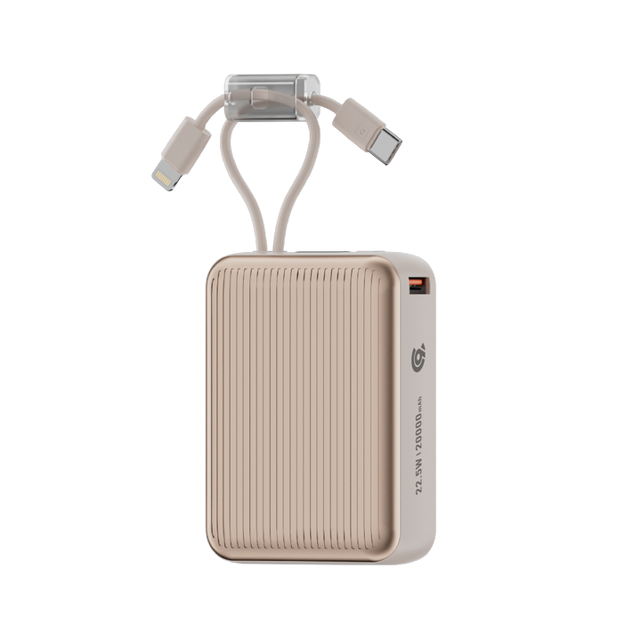 90 Percent Primcore Neo 22.5W Dual Built-In Cables Power Bank Powerdelivery | Qc 3.0 | Usb-C & Usb-A, And With Lightning | Gold