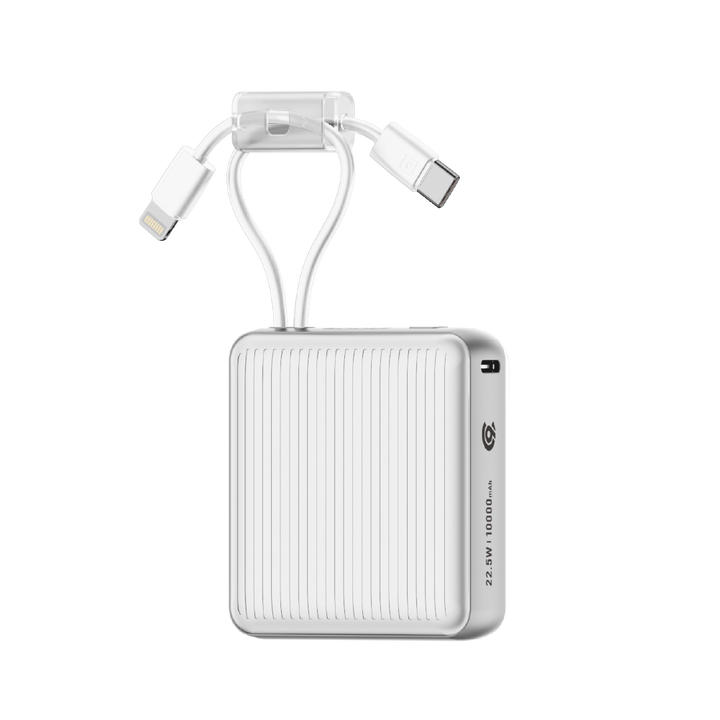 90 Percent Primcore Neo 22.5W Dual Built-In Cables Power Bank Powerdelivery | Qc 3.0 | Usb-C & Lightning | Silver