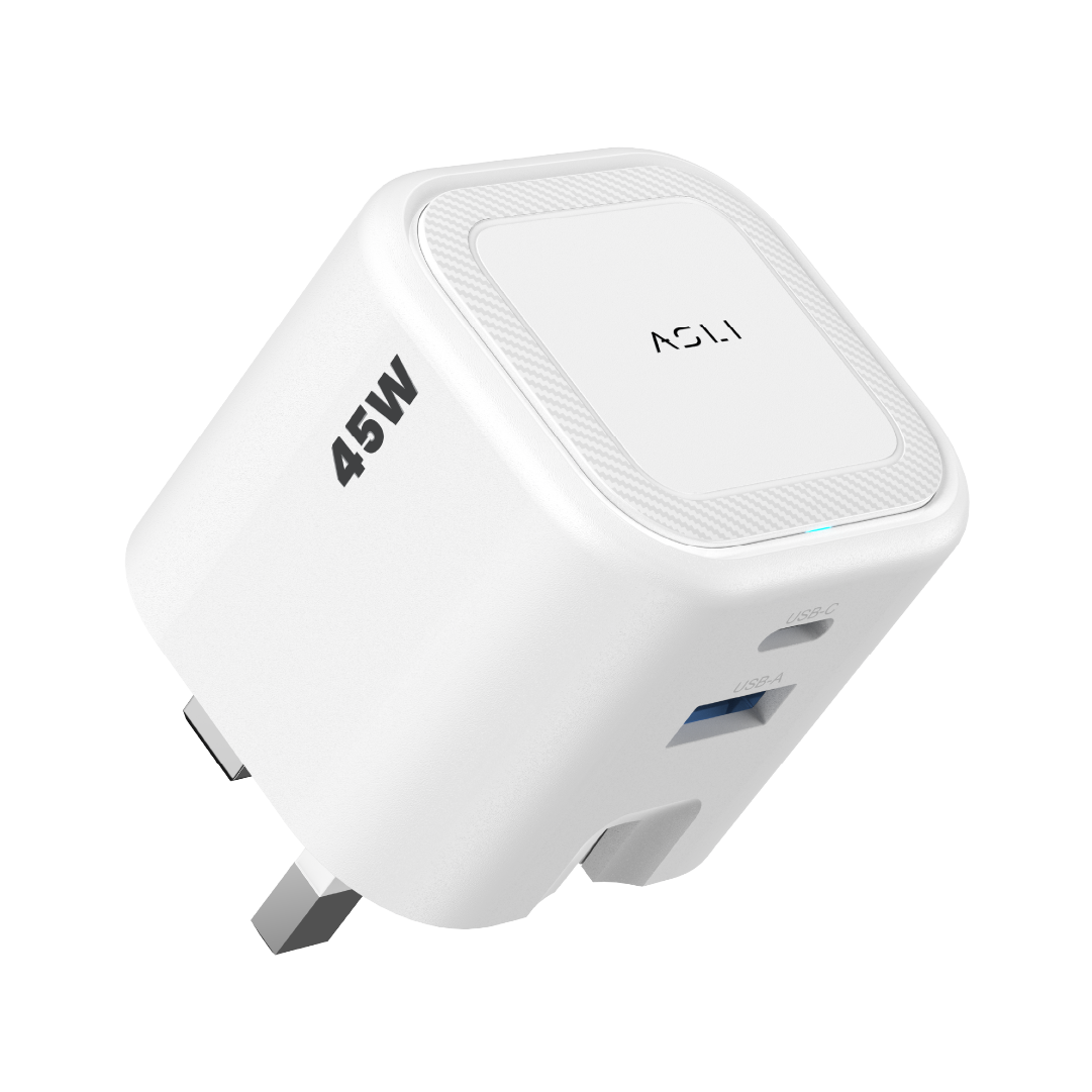 Asli  Global Powercore 45 Gan Dual Port Usb-A & Usb-C Fast Charger - White