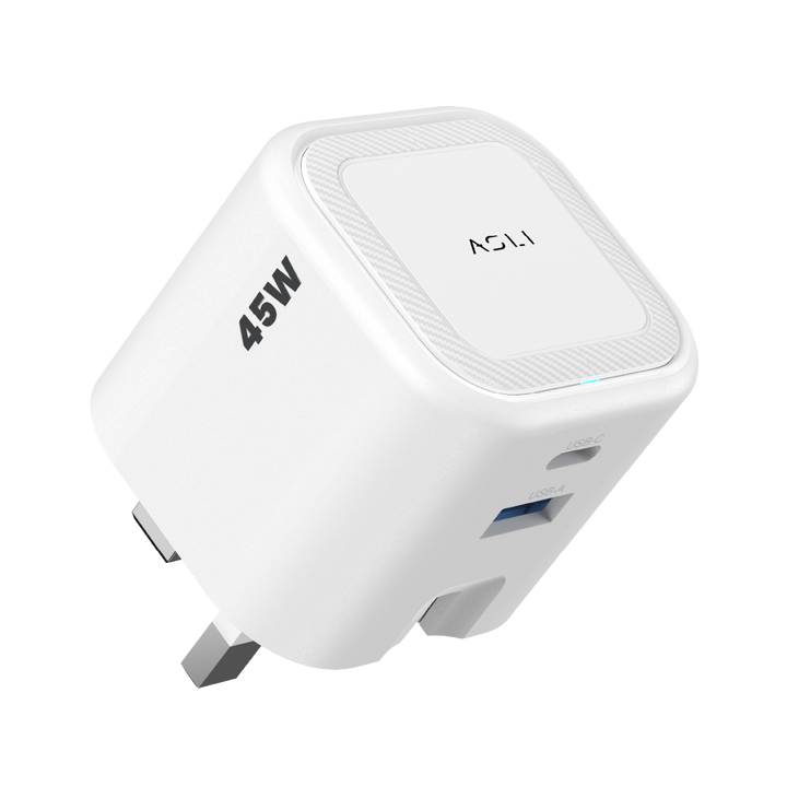 Asli  Global Powercore 45 Gan Dual Port Usb-A & Usb-C Fast Charger - White