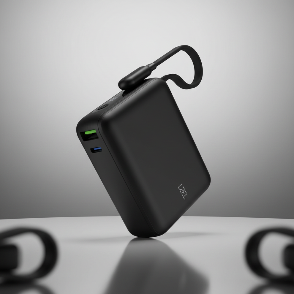 LZEL PrimeBrio 20K Mini PD Power Bank 20000mAh 40W with Built-In USB-C Cable – Black