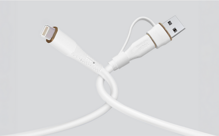 كابل سيليكون LZEL Celeris PowerDuo 2 في 1 USB-C إلى Lightning بقوة 27 واط (3 متر) مع موصل USB-A مدمج