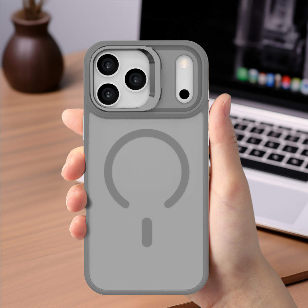 LZEL Magcamstand Soft Oil-coating Case With Adjutable Camera Stand Case For IPhone 17 Pro - Light Gray