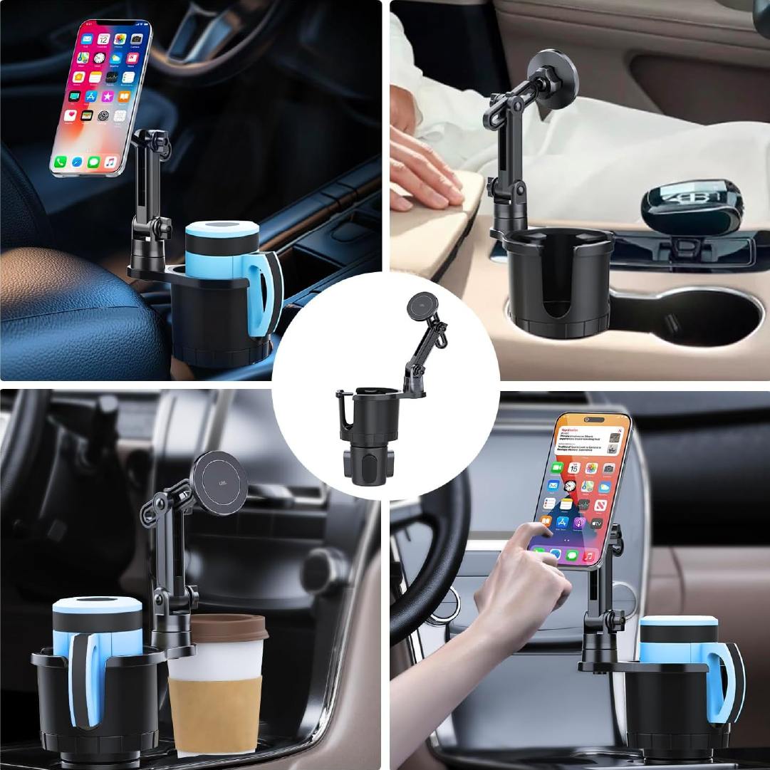 LZEL 2-In-1 Magnetic Car Phone Mount &amp; Cup Holder Hands-Free Viewing - Strong Stability - Universal Phone Compatibility