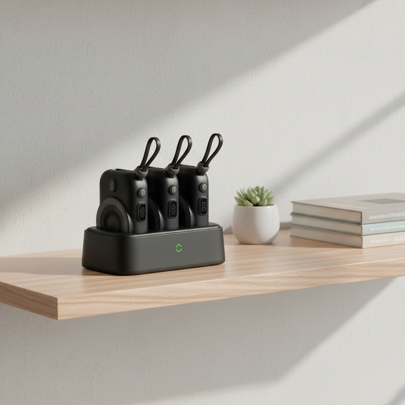 LZEL TrioEnergia Station - Trio 10,000mAh Wireless Power Bank & Charging Dock With Built-in Cable - Black