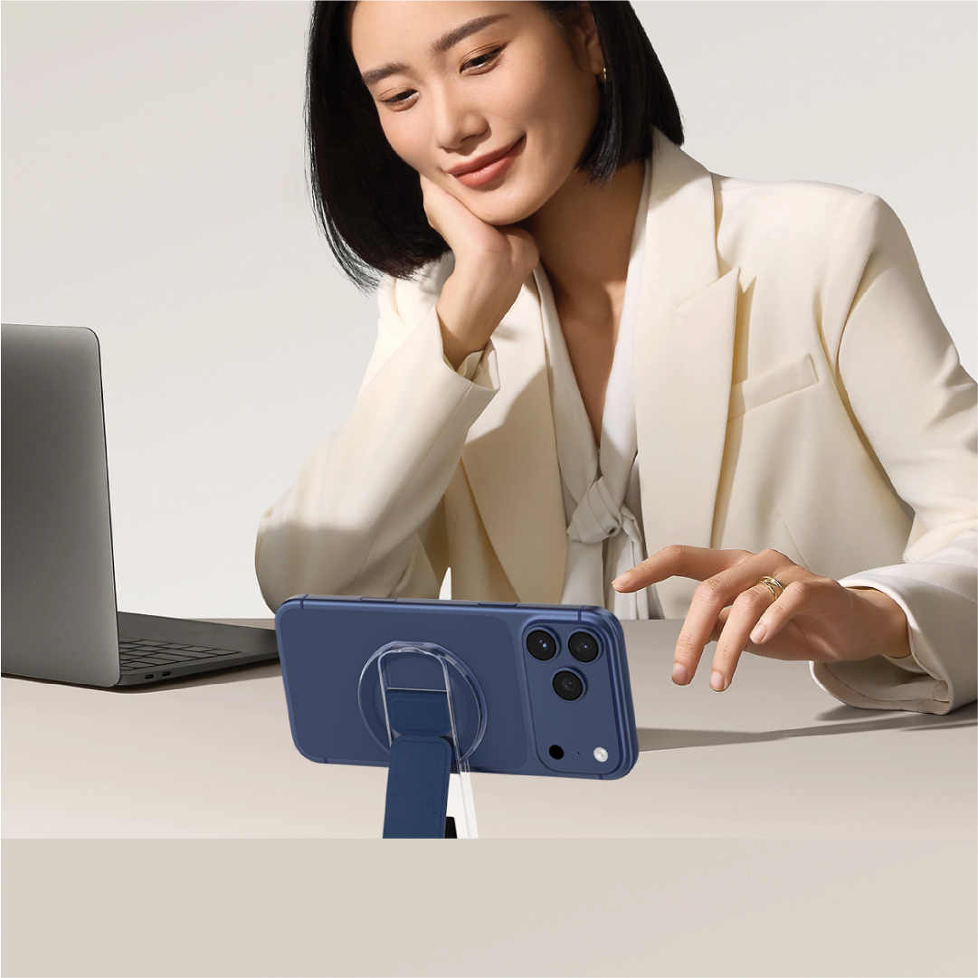 ASLI Magnetic Band Leather Grip & Foldable Stand 2-in-1 Functional Design - Blue