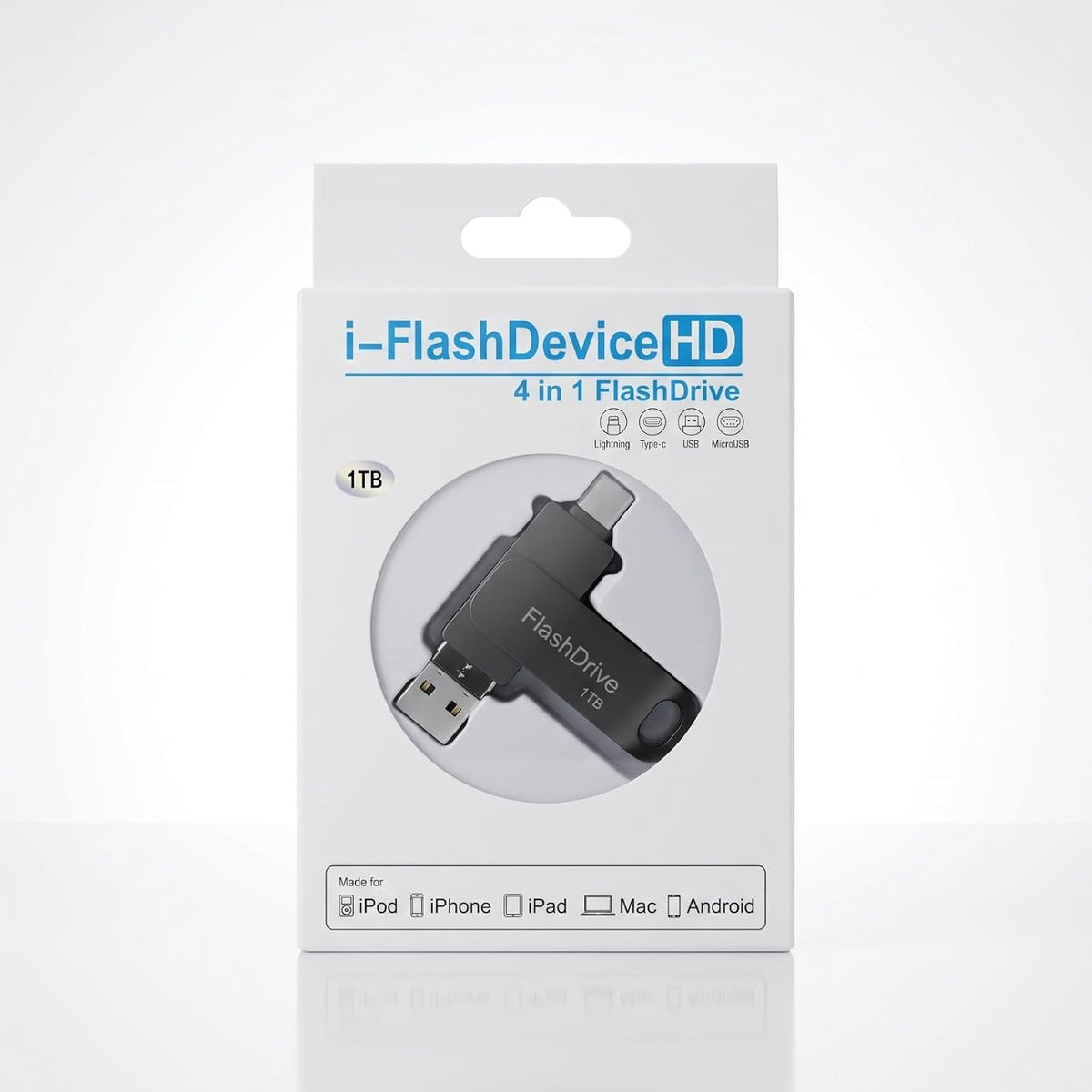 1TB 4-in-1 Flash Drive for iPhone, Android PC High-Speed USB Pen Drive with Lightning Type-C Micro USB Connector