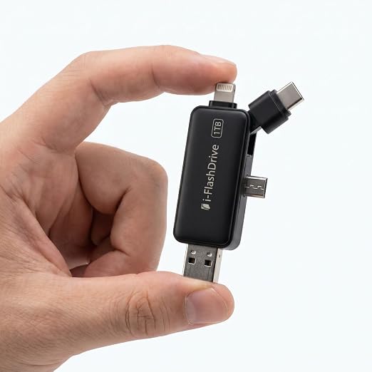 1TB 4-in-1 Flash Drive for iPhone, Android PC High-Speed USB Pen Drive with Lightning Type-C Micro USB Connector