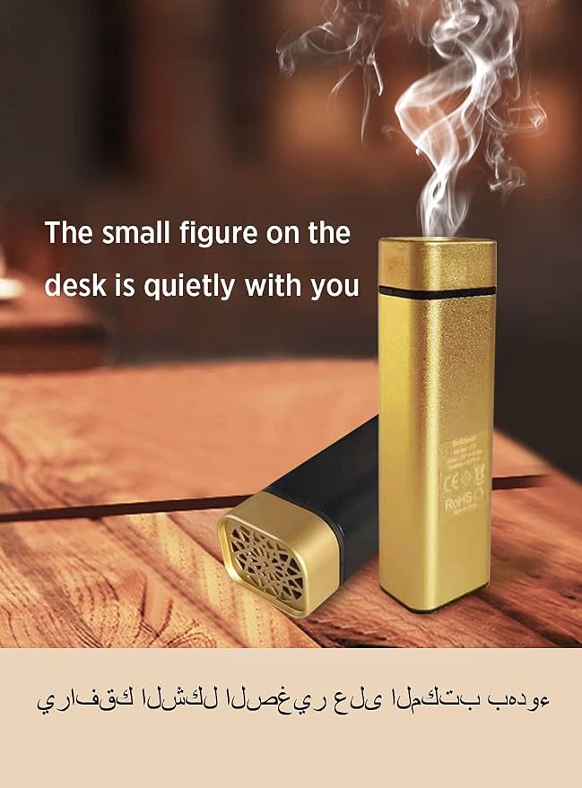 Mini USB Rechargeable Arabic Bakhoor Diffuser – Compact Car & Home Incense Burner
,Gold
