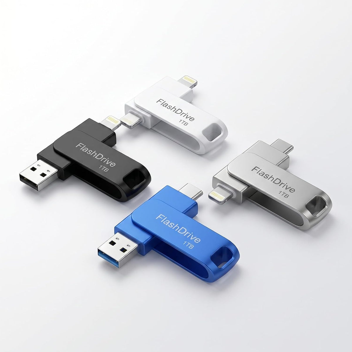 1TB 4-in-1 Flash Drive for iPhone, Android PC High-Speed USB Pen Drive with Lightning Type-C Micro USB Connector