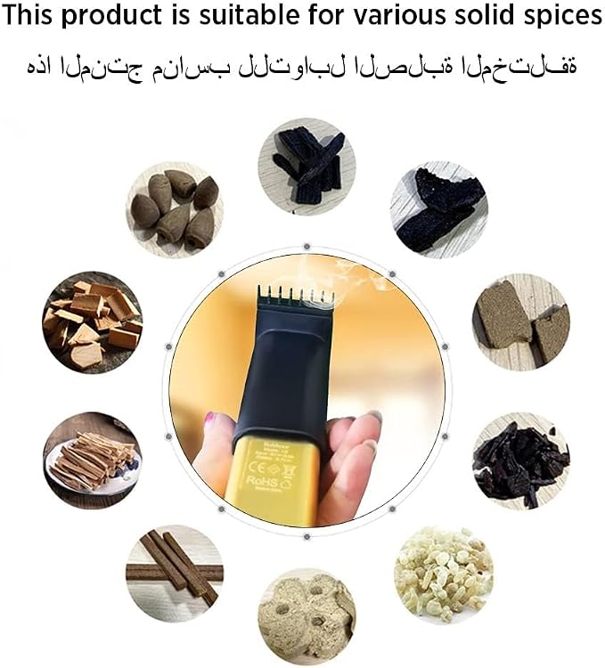 Mini USB Rechargeable Arabic Bakhoor Diffuser – Compact Car & Home Incense Burner
,Gold