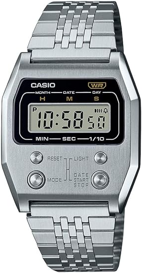 Casio Watch 52QS-14B Retro Stainless Steel Digital Watch