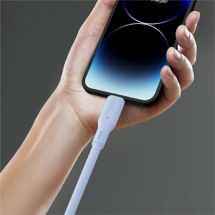كابل LZEL Celeris Silox CXL من السيليكون الناعم USB-A إلى لايتنينج، 480 ميجابت في الثانية، 15 واط كحد أقصى، 1 متر أزرق فاتح