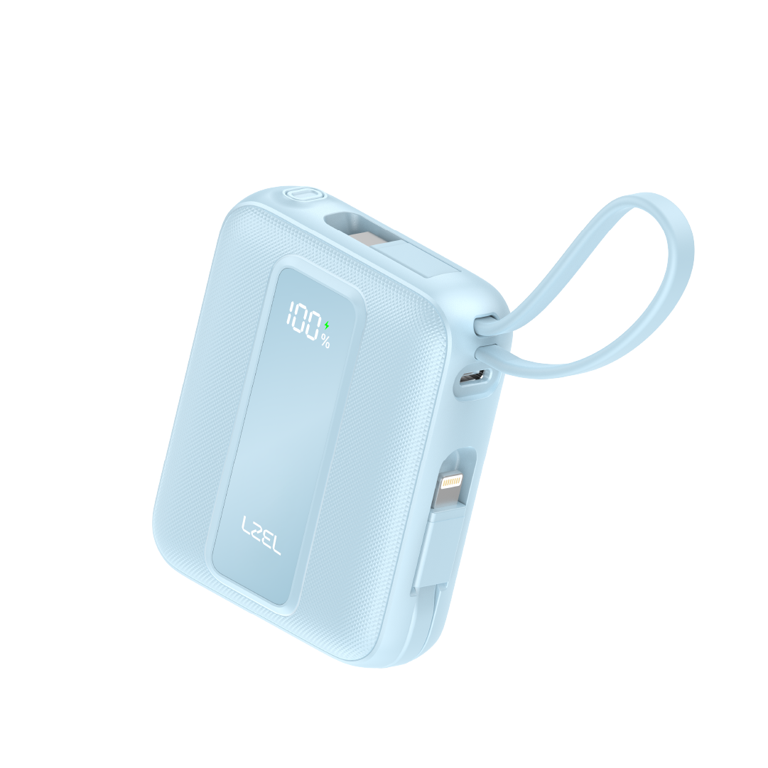 LZEL AMPNEO1O Mini 10000mAh PD Power Bank 30W | Built-in Type-C &amp; Lightning Cable | Type-C Input/Output