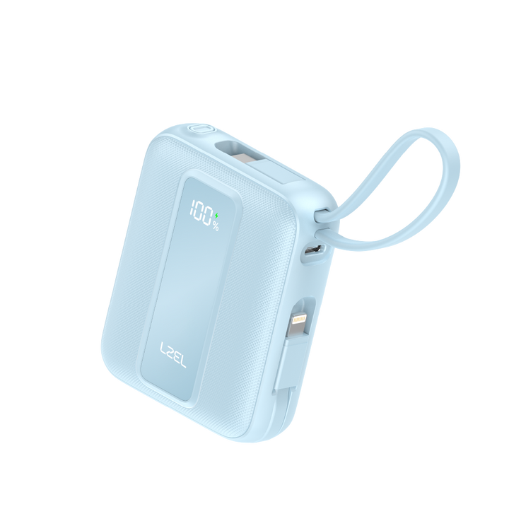 LZEL AMPNEO1O Mini 10000mAh PD Power Bank 30W | Built-in Type-C &amp; Lightning Cable | Type-C Input/Output