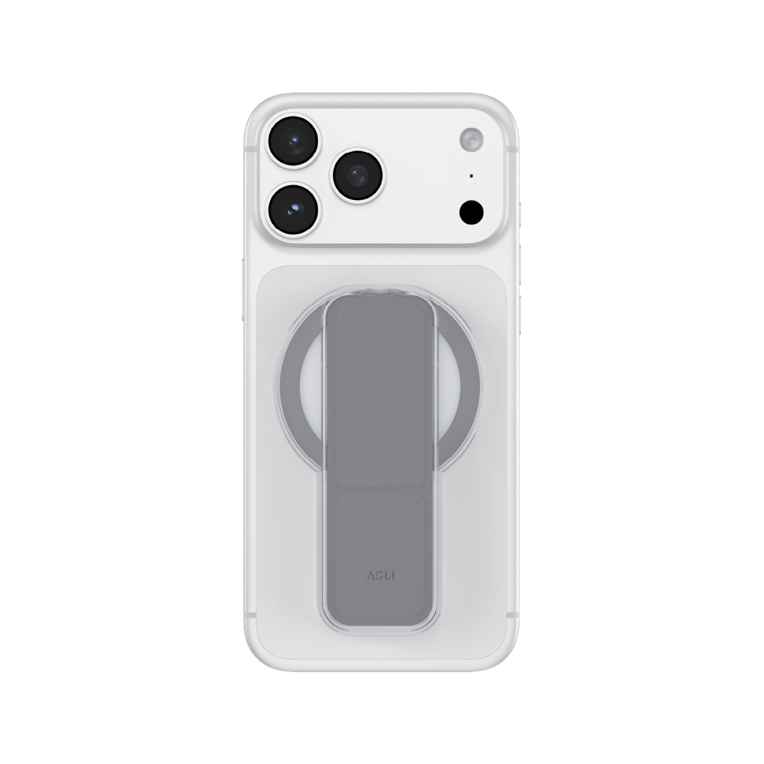 ASLI Magnetic Band Leather Grip & Foldable Stand 2-in-1 Functional Design - Silver
