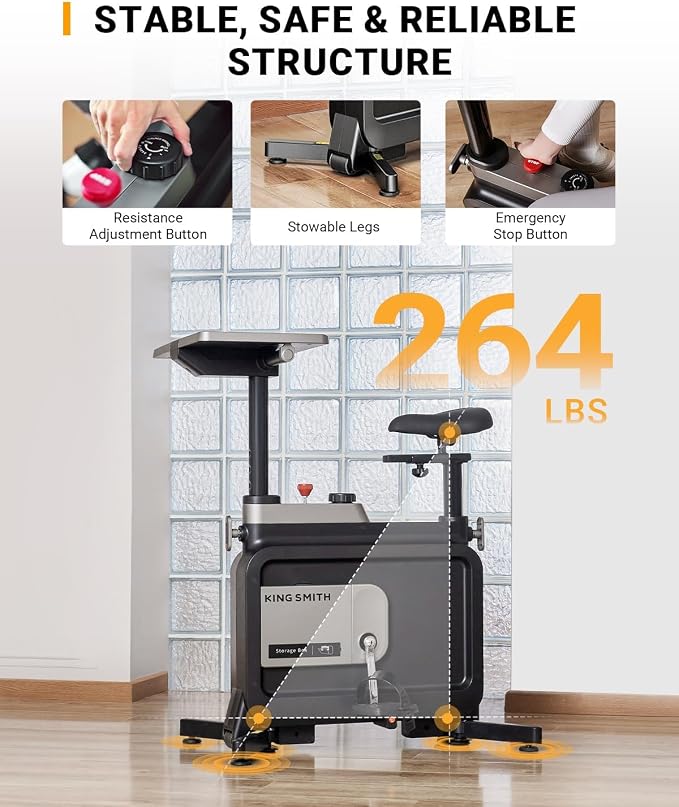 KINGSMITH W1B All-in-One Foldable Under Desk Exercise Bike with Adjustable Resistance – Indoor Cycling Bike, 264 lbs Capacity