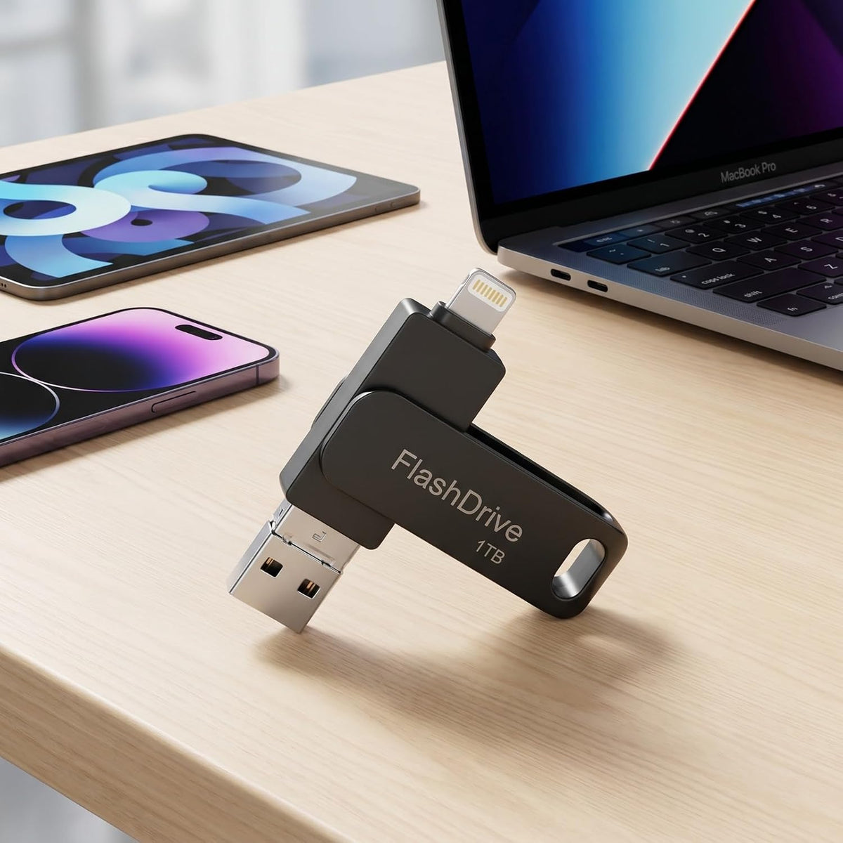 1TB 4-in-1 Flash Drive for iPhone, Android PC High-Speed USB Pen Drive with Lightning Type-C Micro USB Connector