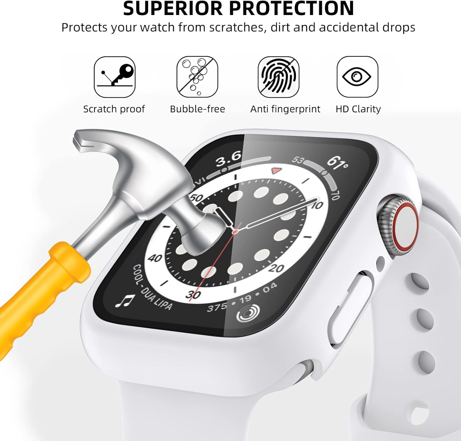 Anank Glass Protector For Apple Watch S7 45mm - White