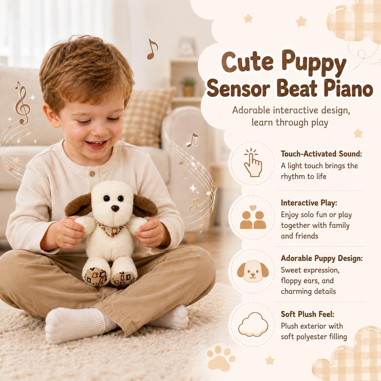 Interactive Music Plush Dog Toy – Touch-Activated Sensory Toy