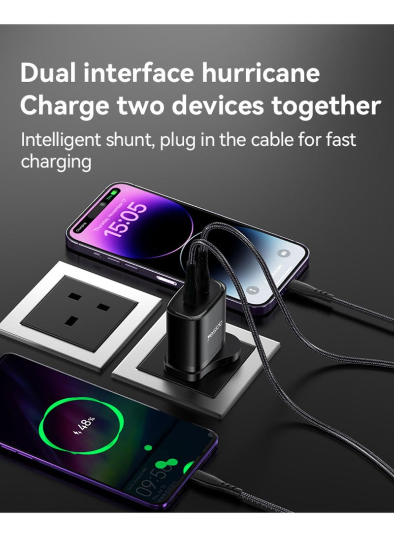 YESIDO-20W QUICK HOME CHARGER WITH USB C TO TYPE C CABLE-BLACK