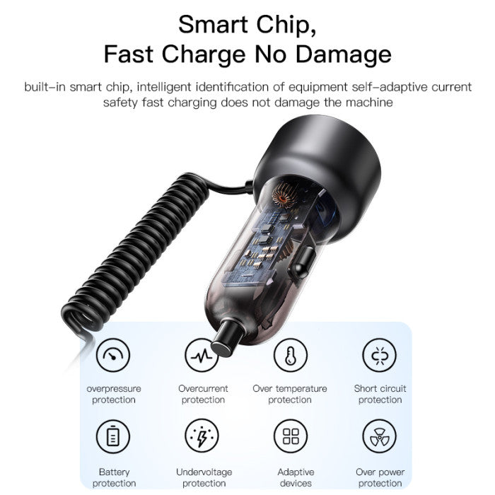Yesido-60W Car Charger with Lightning + USB-C Cable