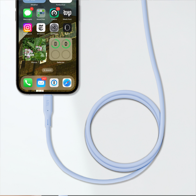LZEL Celeris Silox CXL Soft Silicone USB-A to Lightning Cable, 480Mbps, 15W Max, 1m Light Blue