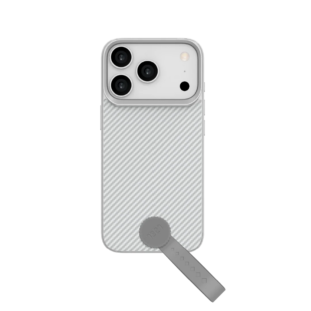 LZEL MagCarbon Strap Carbon Design with 360° Grip and Raised-Edge Protection Back Cover for iPhone 17 Pro Max - Light Gray