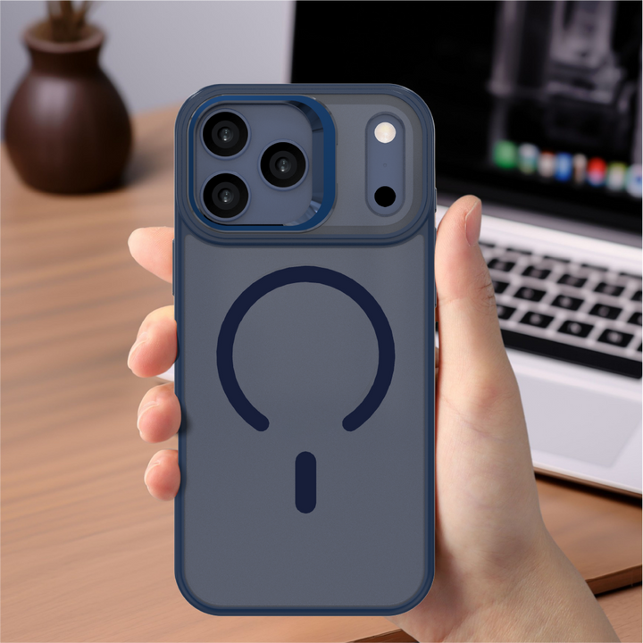 LZEL Magcamstand Soft Oil-coating Case With Adjutable Camera Stand Case For IPhone 17 Pro - Dark Blue