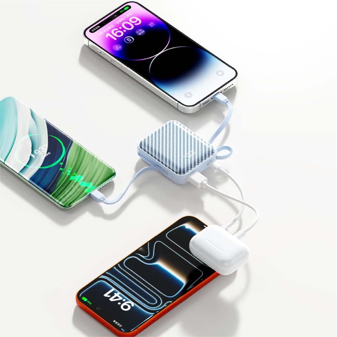 Asli Global Chargeflux Mini Super Fast Charge Powerbank With Built-In Type-C & Lightning Cable | Blue