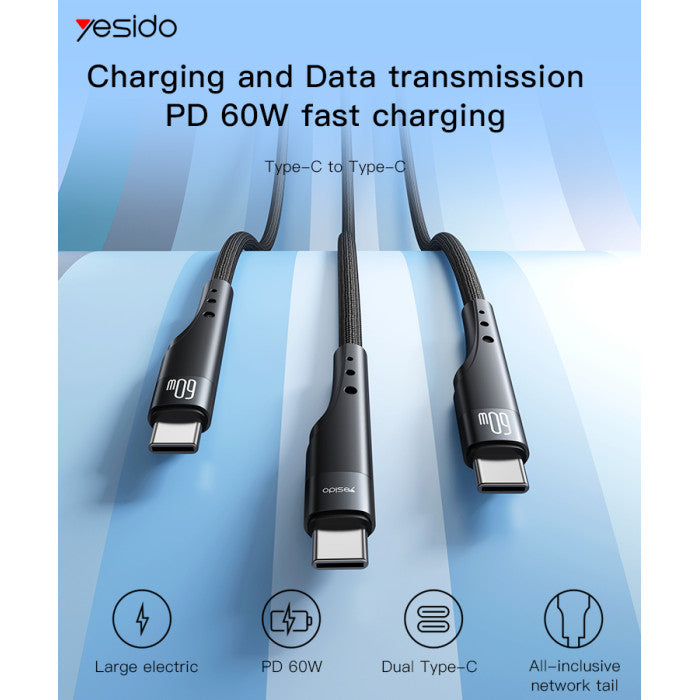 YESIDO-60W USB C TO TYPE C BAIRED CABLE  3M