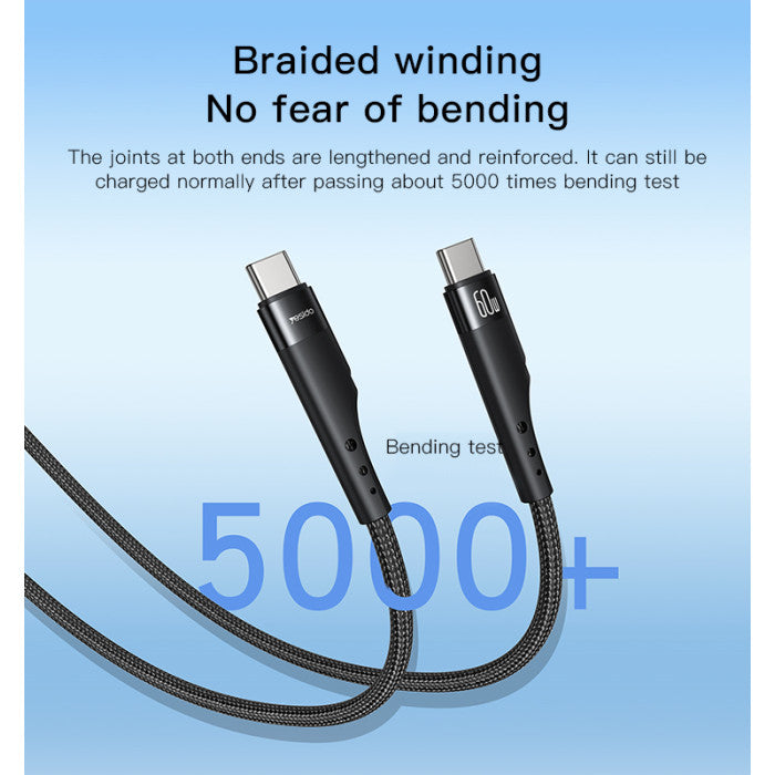 YESIDO-60W USB C TO TYPE C BAIRED CABLE  3M