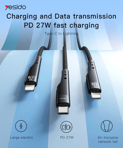YESIDO- USB-C to Lightning Cable 27W 3m